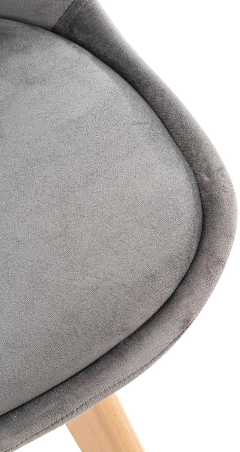 Lot de 4 chaises de salle à manger design scandinave en tissu velours gris pieds bois clair CDS10385