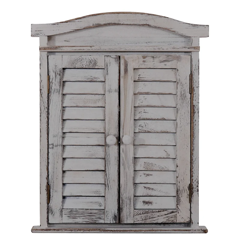 Miroir mural forme fenêtre avec volets 53x42x5cm en bois gris vieilli 04_0005486