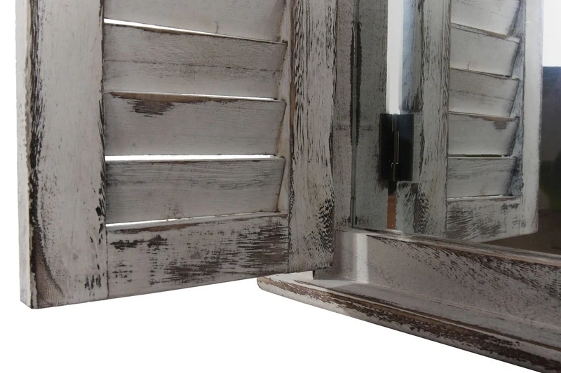 Miroir mural forme fenêtre avec volets 53x42x5cm en bois gris vieilli 04_0005486
