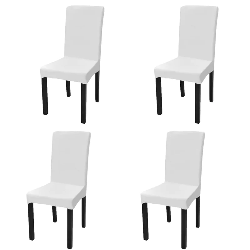 Housse de chaise droite extensible 4 pcs blanc DEC022367