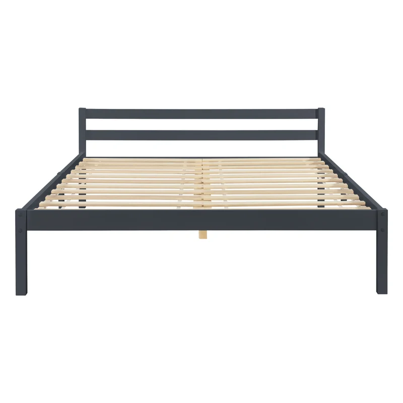 Lit pour adultes design simple cadre avec sommier à lattes en pin et bois 140 x 200 cm gris foncé 03_0004965