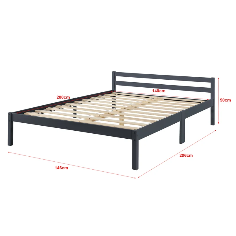 Lit pour adultes design simple cadre avec sommier à lattes en pin et bois 140 x 200 cm gris foncé 03_0004965