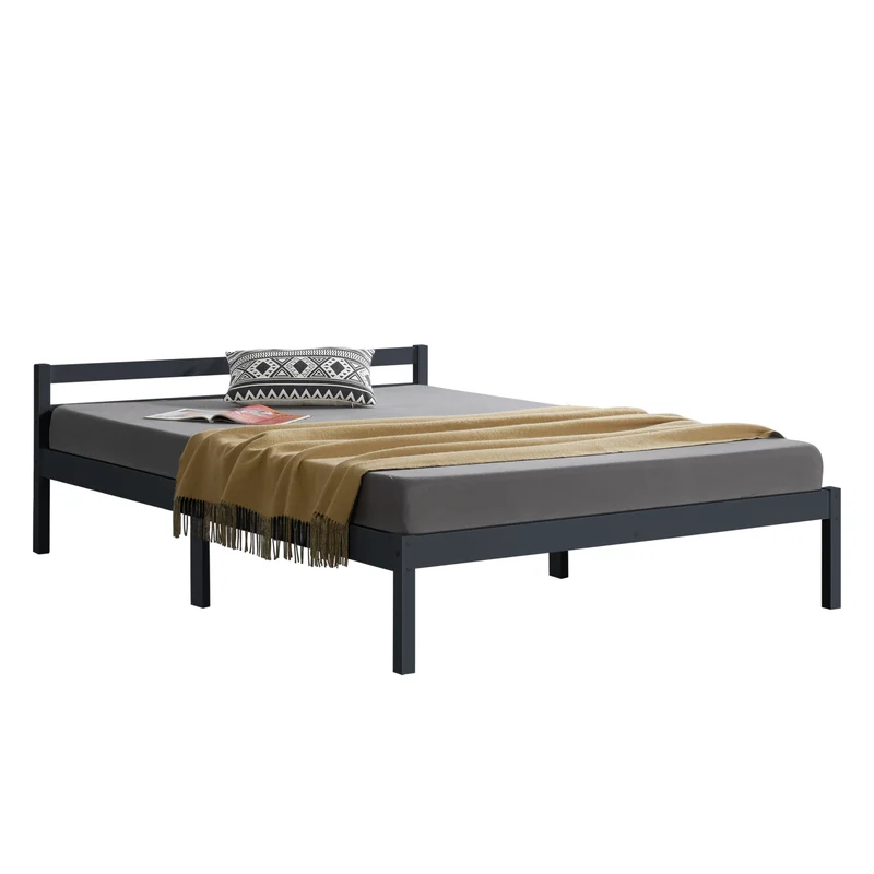 Lit pour adultes design simple cadre avec sommier à lattes en pin et bois 140 x 200 cm gris foncé 03_0004965