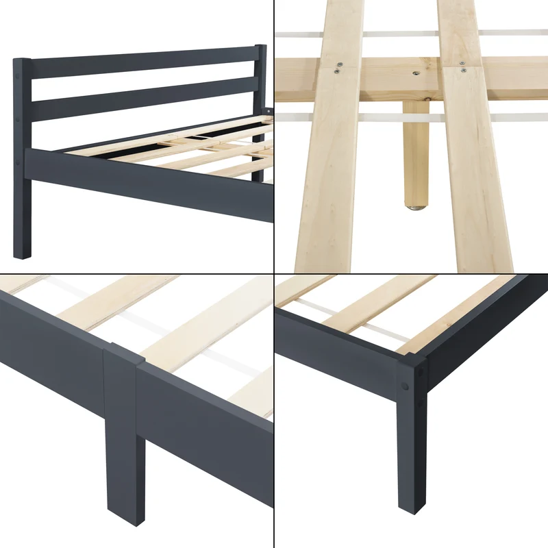 Lit pour adultes design simple cadre avec sommier à lattes en pin et bois 140 x 200 cm gris foncé 03_0004965