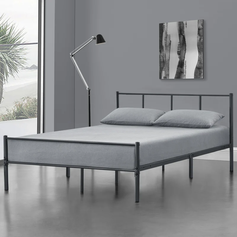 Lit pour adultes en métal avec lattes métalliques structure en acier gris 120 x 200 cm 03_0004918