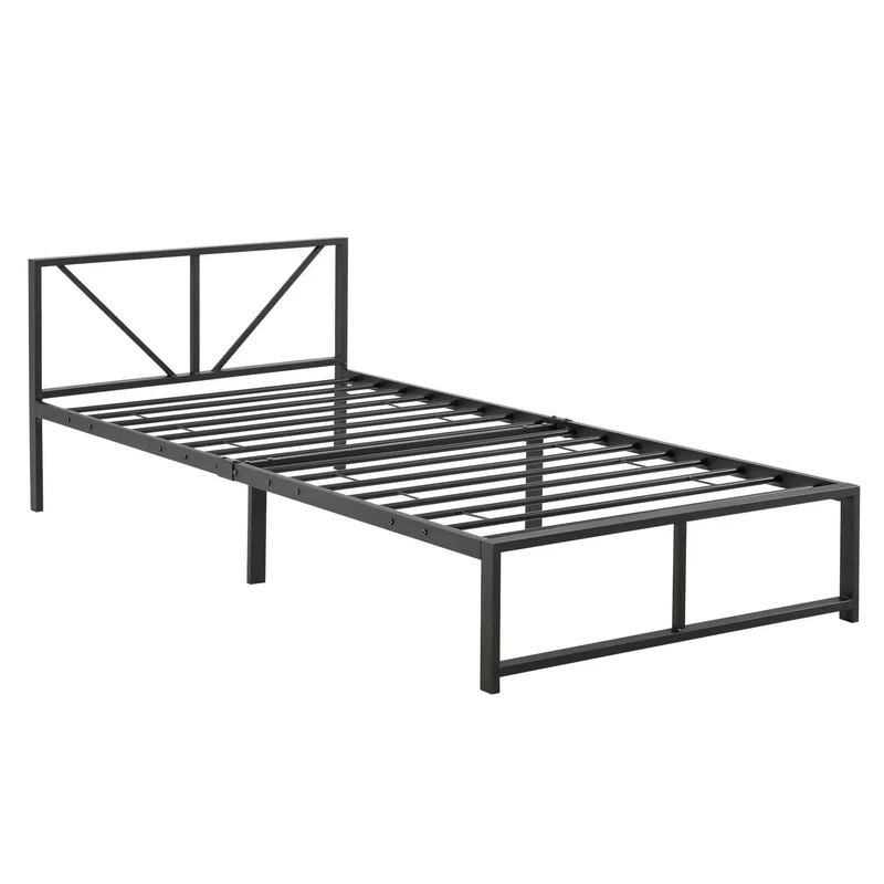 Lit simple une personne en métal solide avec lattes métalliques noir 90 x 200 cm LIT03001