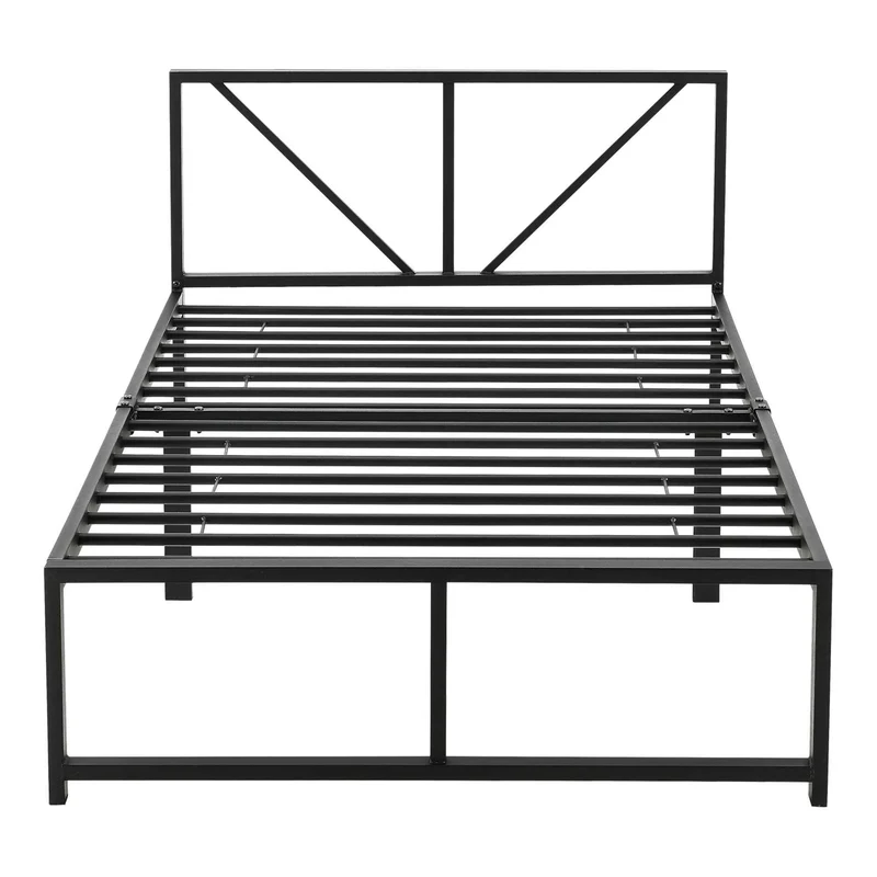 Lit simple une personne en métal solide avec lattes métalliques noir 90 x 200 cm LIT03001