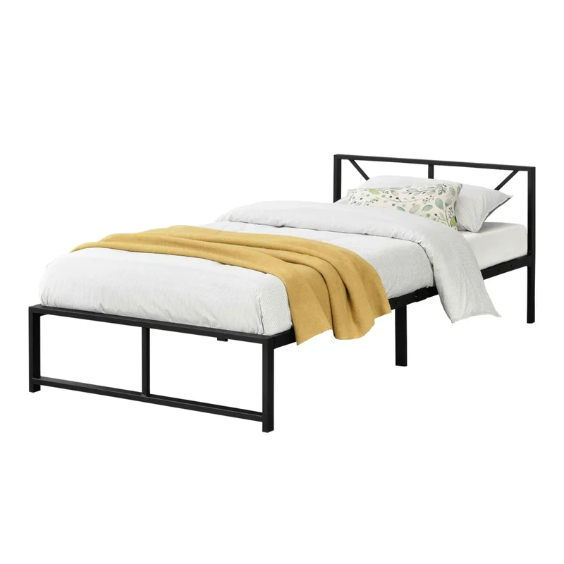 Lit simple une personne en métal solide avec lattes métalliques noir 90 x 200 cm LIT03001