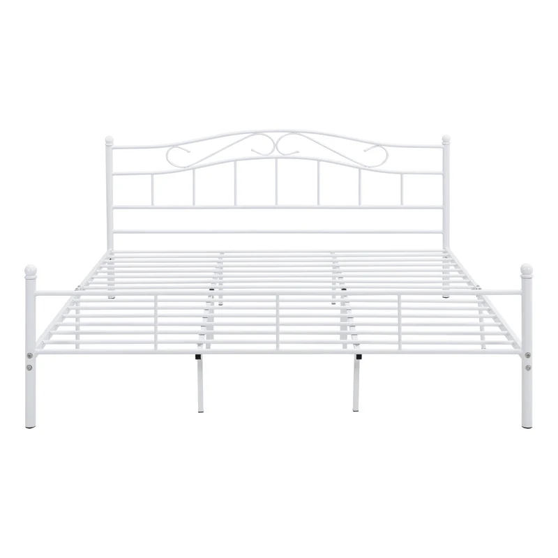 Lit double cadre en métal acier revêtu blanc avec sommier en métal 180 x 200 cm 03_0002667