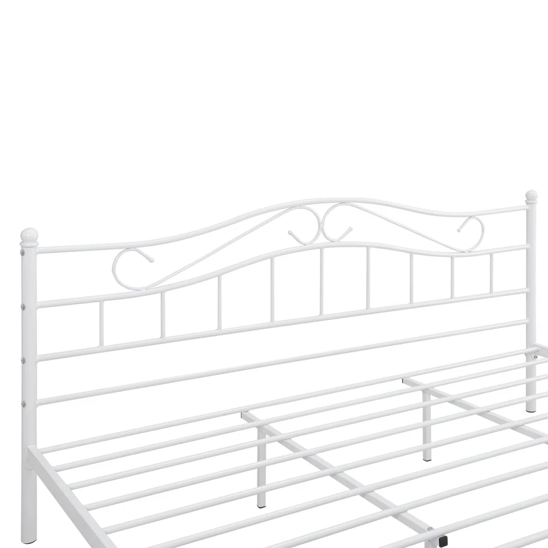 Lit double cadre en métal acier revêtu blanc avec sommier en métal 180 x 200 cm 03_0002667