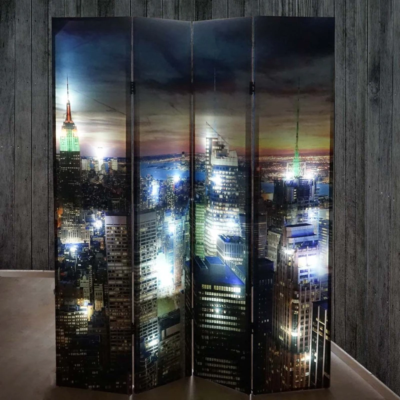 Paravent séparateur de pièce 4 pans 28 LED 180x160cm motif New York PAR04020