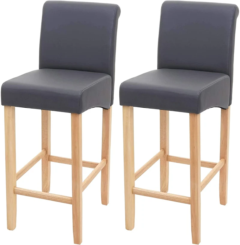 Lot de 2 tabourets de bar en synthétique gris mat pieds clairs avec repose pieds TDB04071