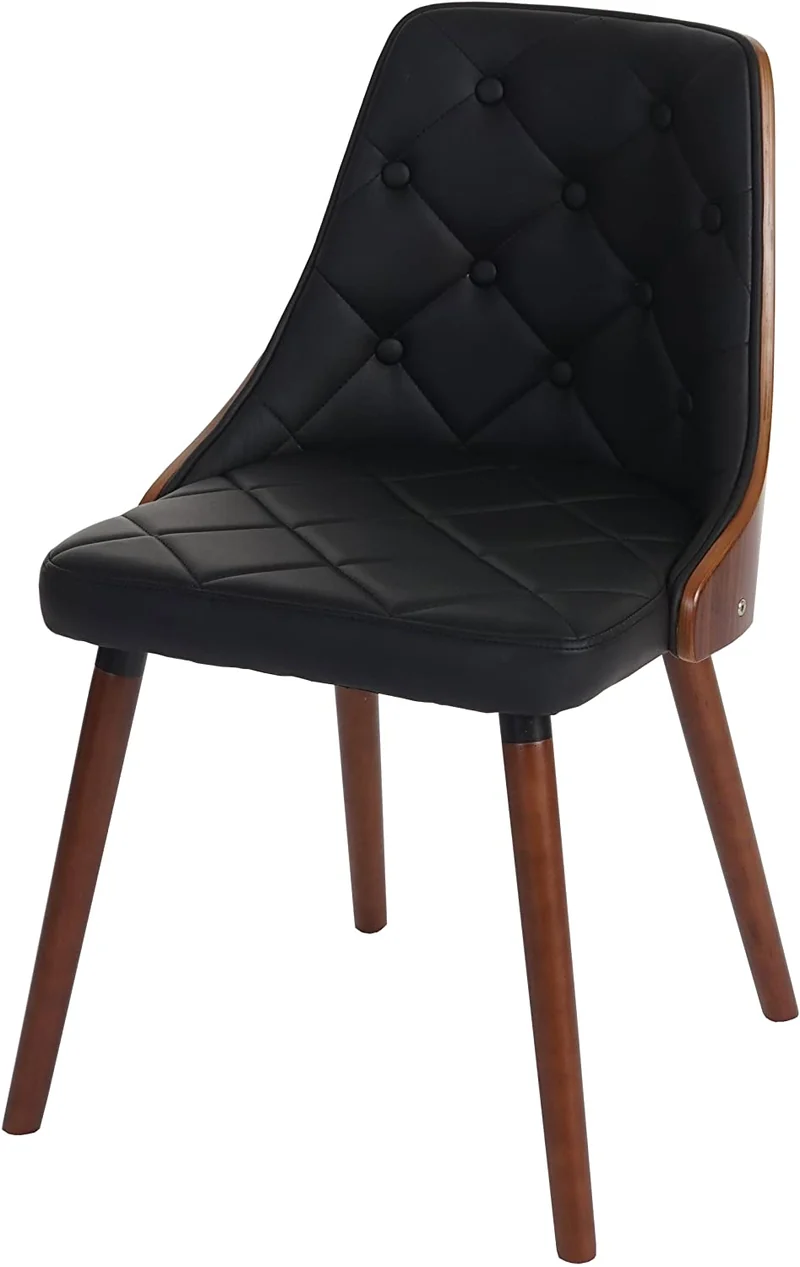 Lot de 2 chaises de salle à manger capitonné design chic en bois noyer et assise en synthétique noir CDS04467