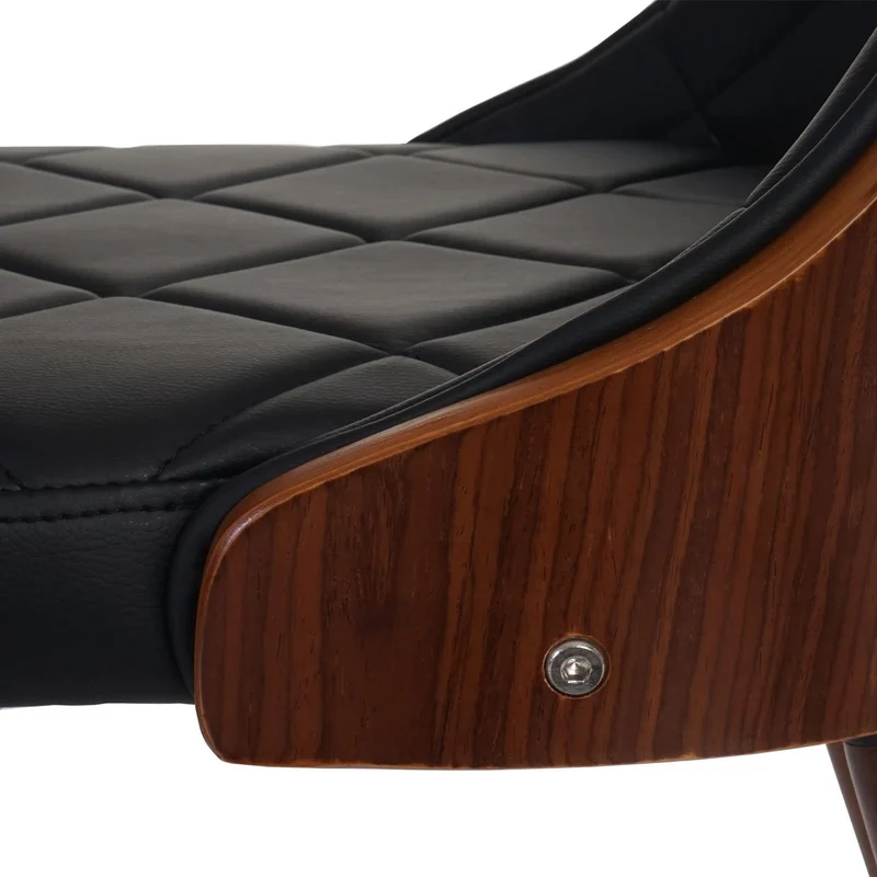 Lot de 2 chaises de salle à manger capitonné design chic en bois noyer et assise en synthétique noir CDS04467