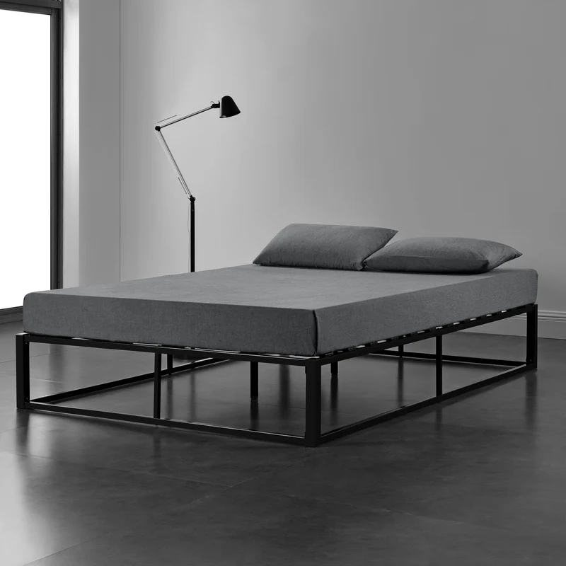 Lit double en métal cadre de lit double en acier revêtu par poudre couchage 140x200 cm noir 03_0002675