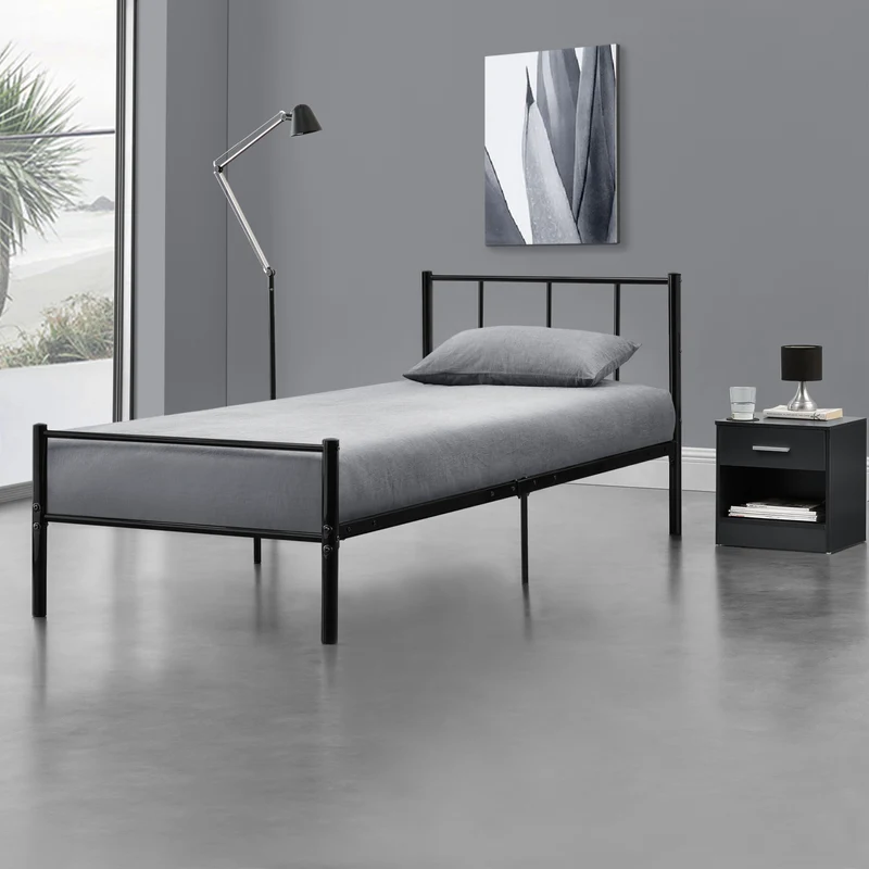 Lit simple en métal avec sommier lattes métallique en acier noir 90 x 200 cm 03_0002694