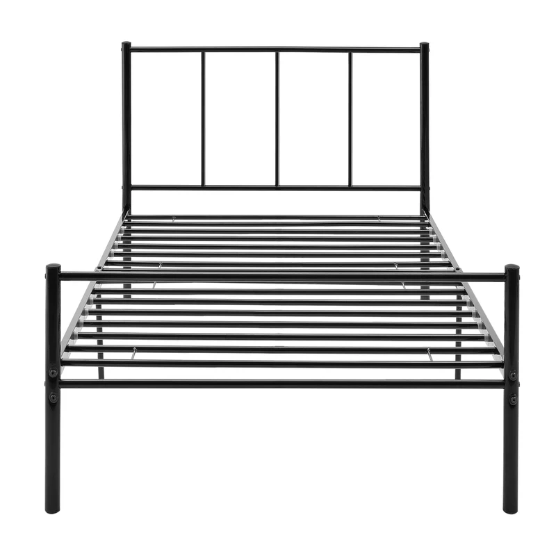 Lit simple en métal avec sommier lattes métallique en acier noir 90 x 200 cm 03_0002694