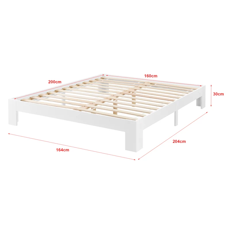 Cadre de lit 160x200 cm avec sommier à lattes lit double en pin blanc 03_0004924