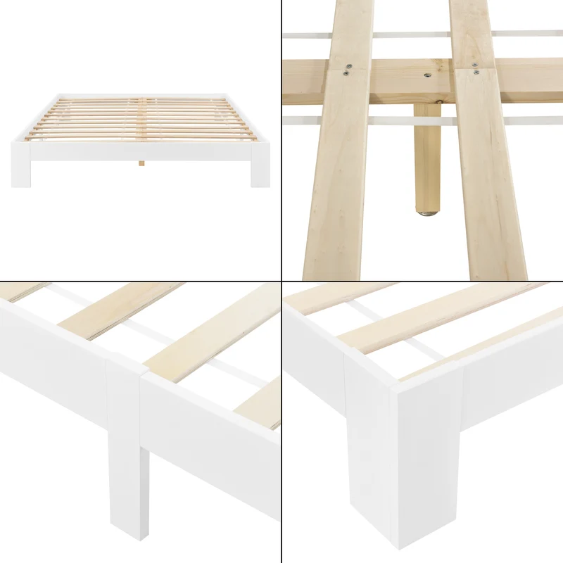 Cadre de lit 160x200 cm avec sommier à lattes lit double en pin blanc 03_0004924