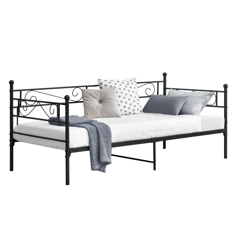 Lit banquette en métal noir avec sommier à lattes métalliques 90 x 200 cm 03_0004911