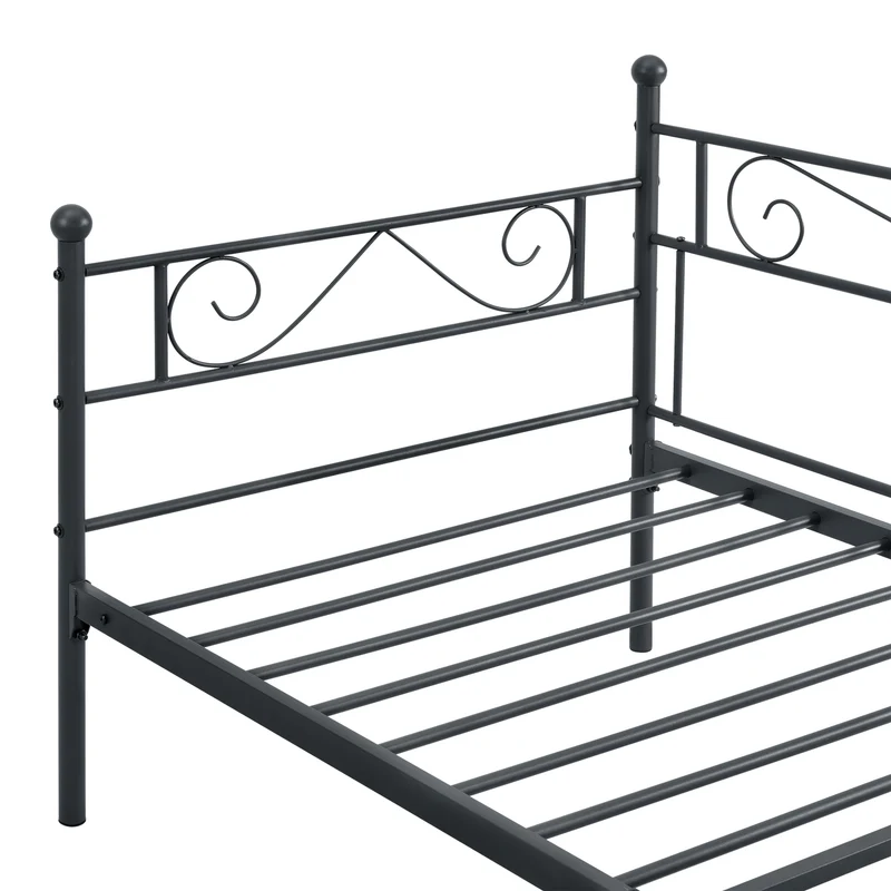 Lit banquette en métal noir avec sommier à lattes métalliques 90 x 200 cm 03_0004911