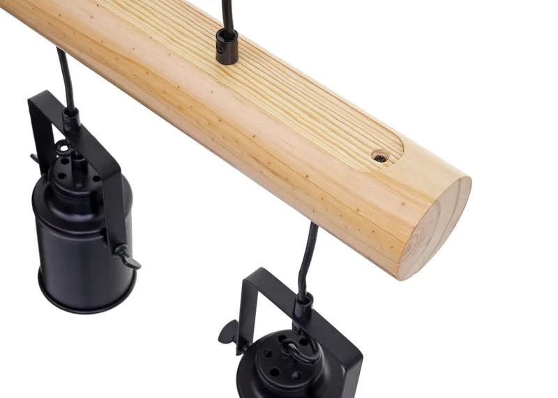 Lampe à suspension design vintage industriel bois massif métal noir 3 abat-jour spot 04_0004050