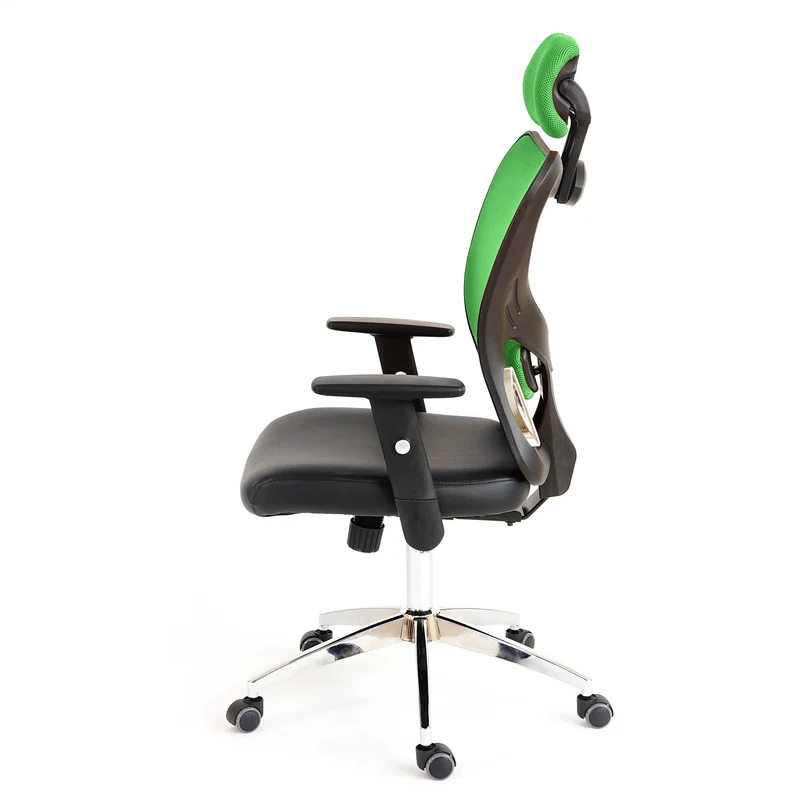 Fauteuil chaise de bureau sur roulettes pivotante appui tête accoudoirs synthétique vert 04_0001901
