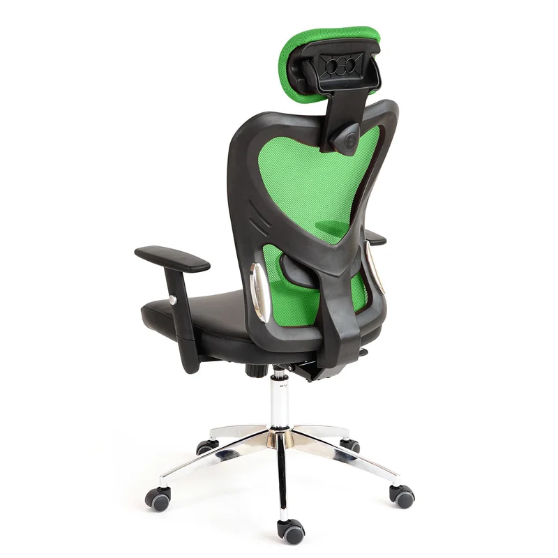 Fauteuil chaise de bureau sur roulettes pivotante appui tête accoudoirs synthétique vert 04_0001901