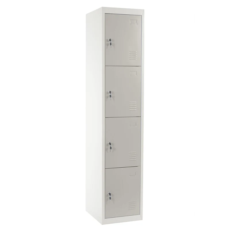 Caisson à tiroirs casier rangement bureau quatre portes verrouillables 180x38x45cm en métal gris 04_0001650