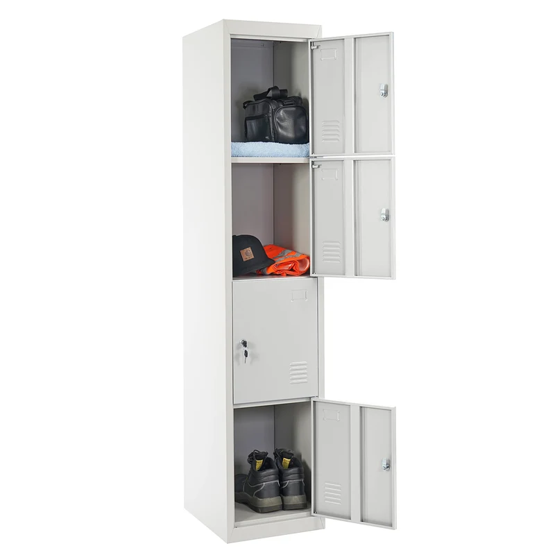 Caisson à tiroirs casier rangement bureau quatre portes verrouillables 180x38x45cm en métal gris 04_0001650