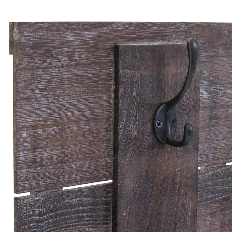 Porte-manteau mural Family panneau mural style vintage avec 8 crochets 60x90cm en bois marron 04_0001005