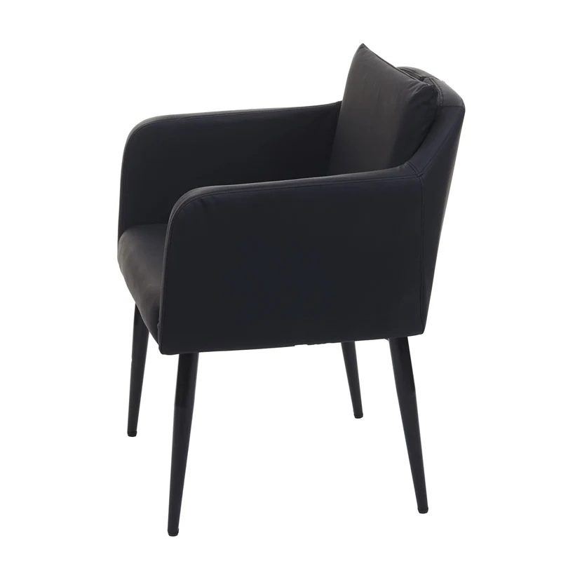 Fauteuil chaise lounge salle à manger bureau visiteur en synthétique noir pieds métal noir 04_0002288