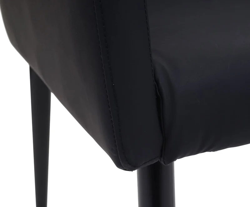 Fauteuil chaise lounge salle à manger bureau visiteur en synthétique noir pieds métal noir 04_0002288