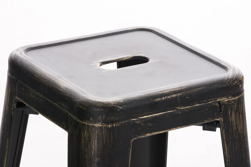 Lot de 2 tabourets de bar style industriel en métal avec repose-pieds noir or vieilli vintage TDB10115