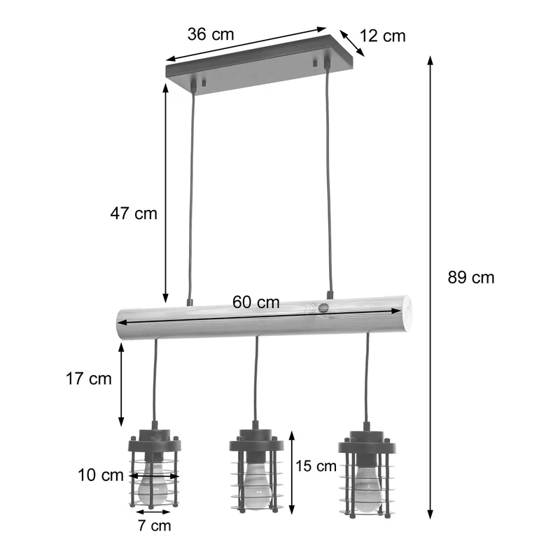 Suspension lampe suspendue suspension design industriel vintage bois massif métal noir 3 abat-jour 04_0004049