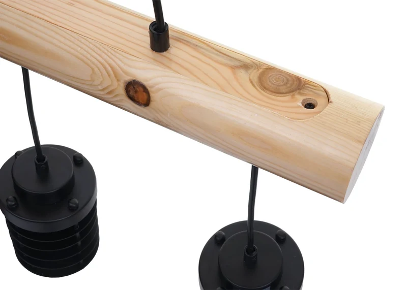 Suspension lampe suspendue suspension design industriel vintage bois massif métal noir 3 abat-jour 04_0004049