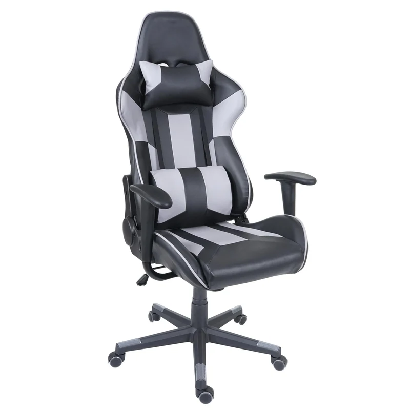 Fauteuil chaise de bureau gamer sur roulettes mécanisme de bascule en synthétique noir / gris 04_0001852