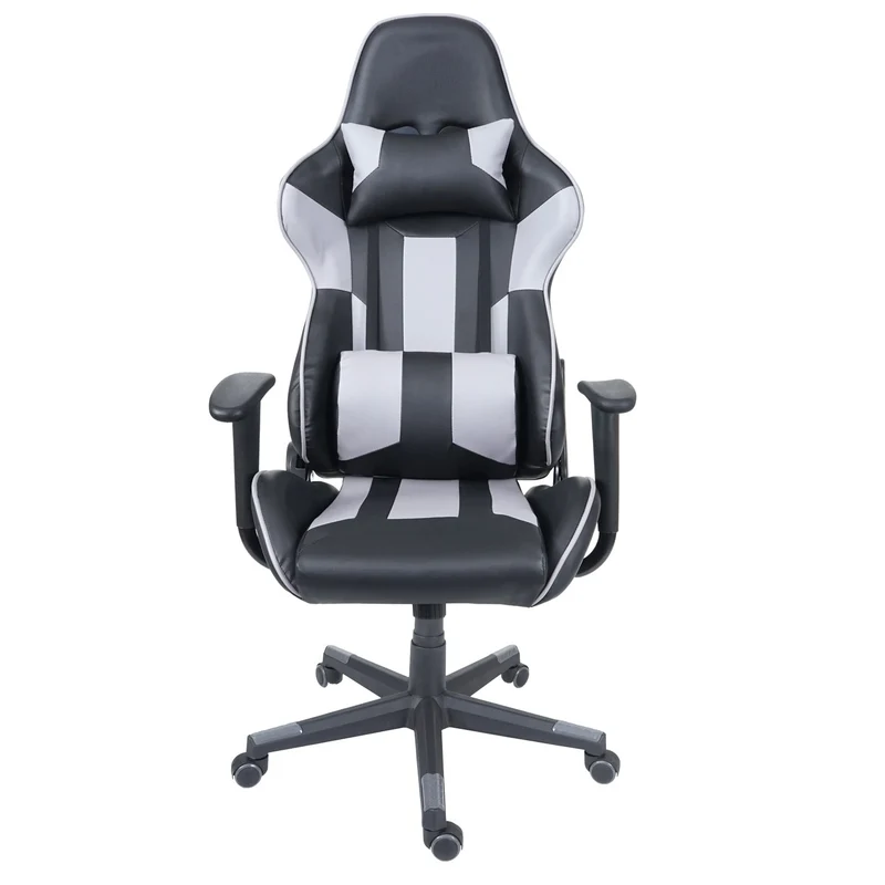 Fauteuil chaise de bureau gamer sur roulettes mécanisme de bascule en synthétique noir / gris 04_0001852