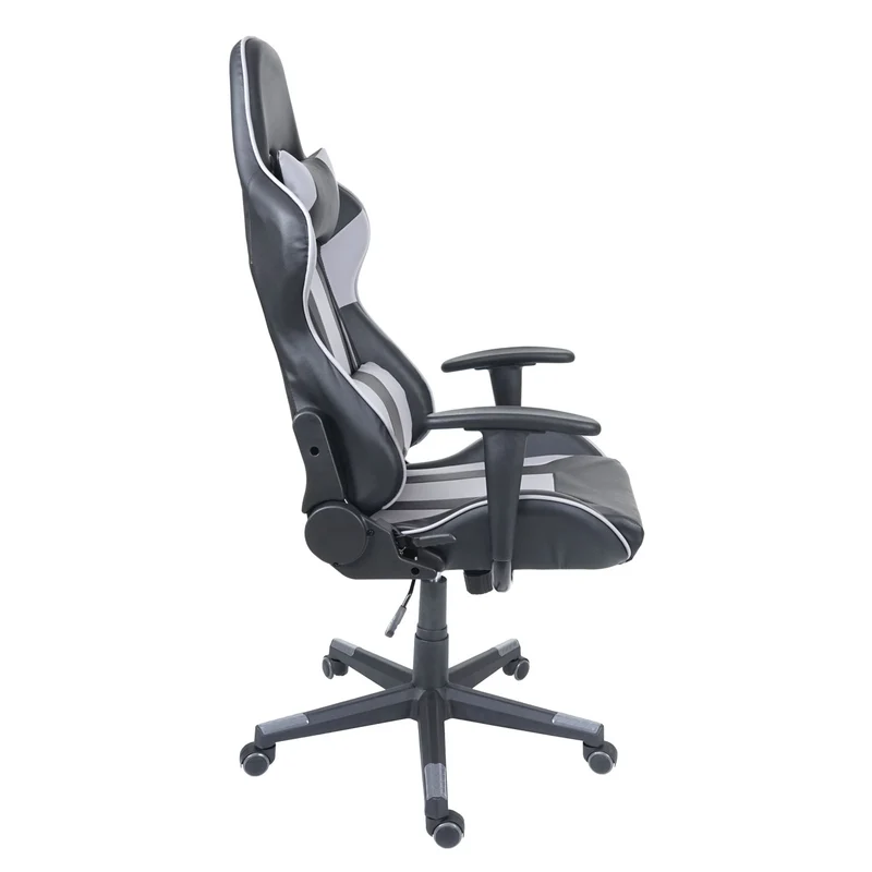 Fauteuil chaise de bureau gamer sur roulettes mécanisme de bascule en synthétique noir / gris 04_0001852