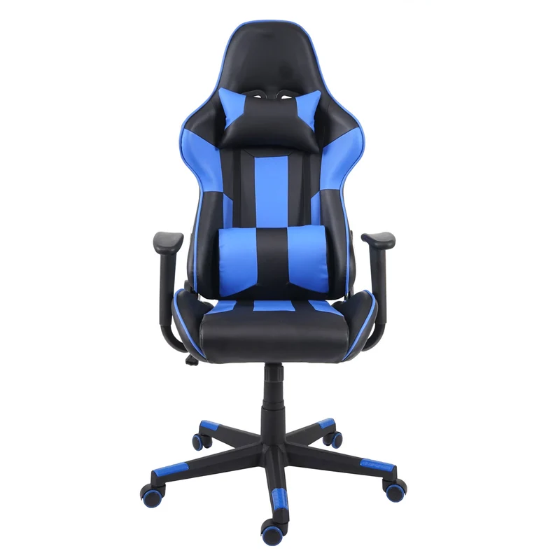 Fauteuil chaise de bureau sur roulettes gamer pivotante en synthétique noir bleu 04_0001854