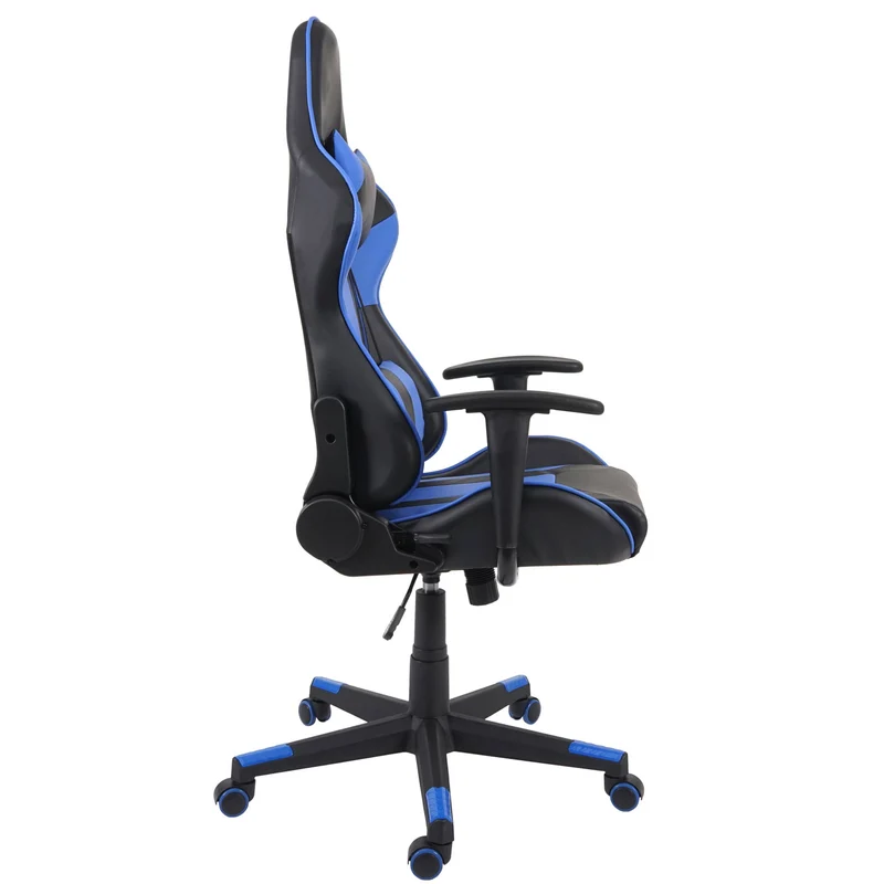 Fauteuil chaise de bureau sur roulettes gamer pivotante en synthétique noir bleu 04_0001854