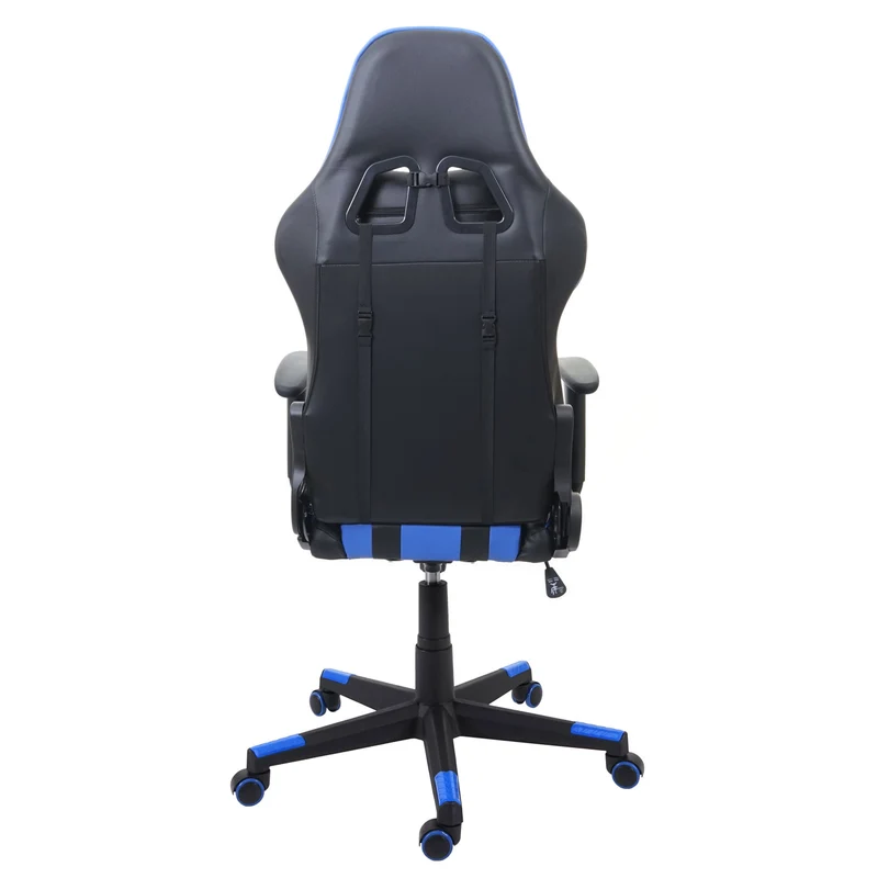Fauteuil chaise de bureau sur roulettes gamer pivotante en synthétique noir bleu 04_0001854