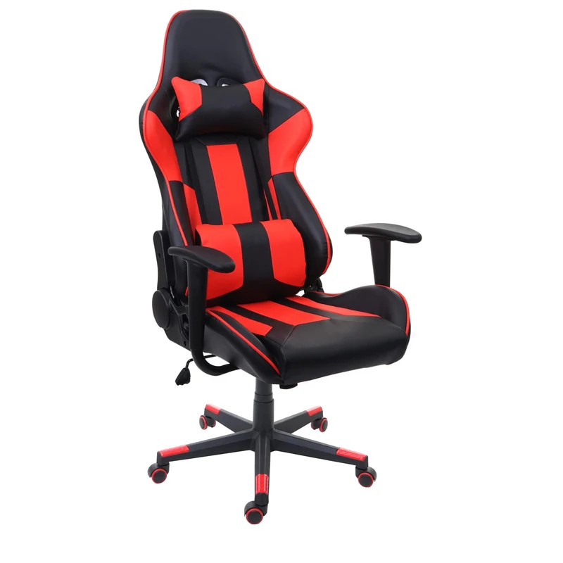Fauteuil chaise de bureau gamer sur roulettes mécanisme de bascule en synthétique noir / rouge 04_0001851