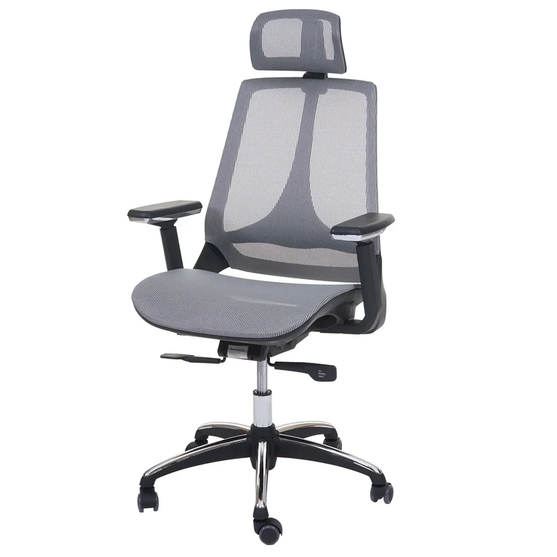 Fauteuil de bureau avec accoudoirs et appui-tête fonction bascule en tissu gris 04_0001791