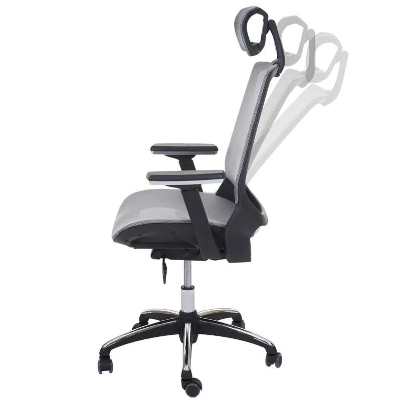 Fauteuil de bureau avec accoudoirs et appui-tête fonction bascule en tissu gris 04_0001791