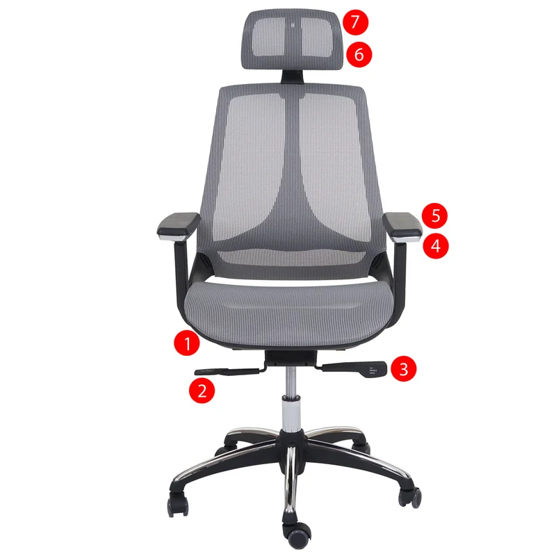 Fauteuil de bureau avec accoudoirs et appui-tête fonction bascule en tissu gris 04_0001791