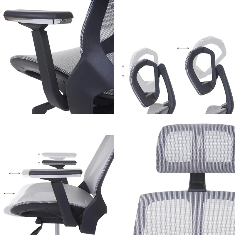 Fauteuil de bureau avec accoudoirs et appui-tête fonction bascule en tissu gris 04_0001791
