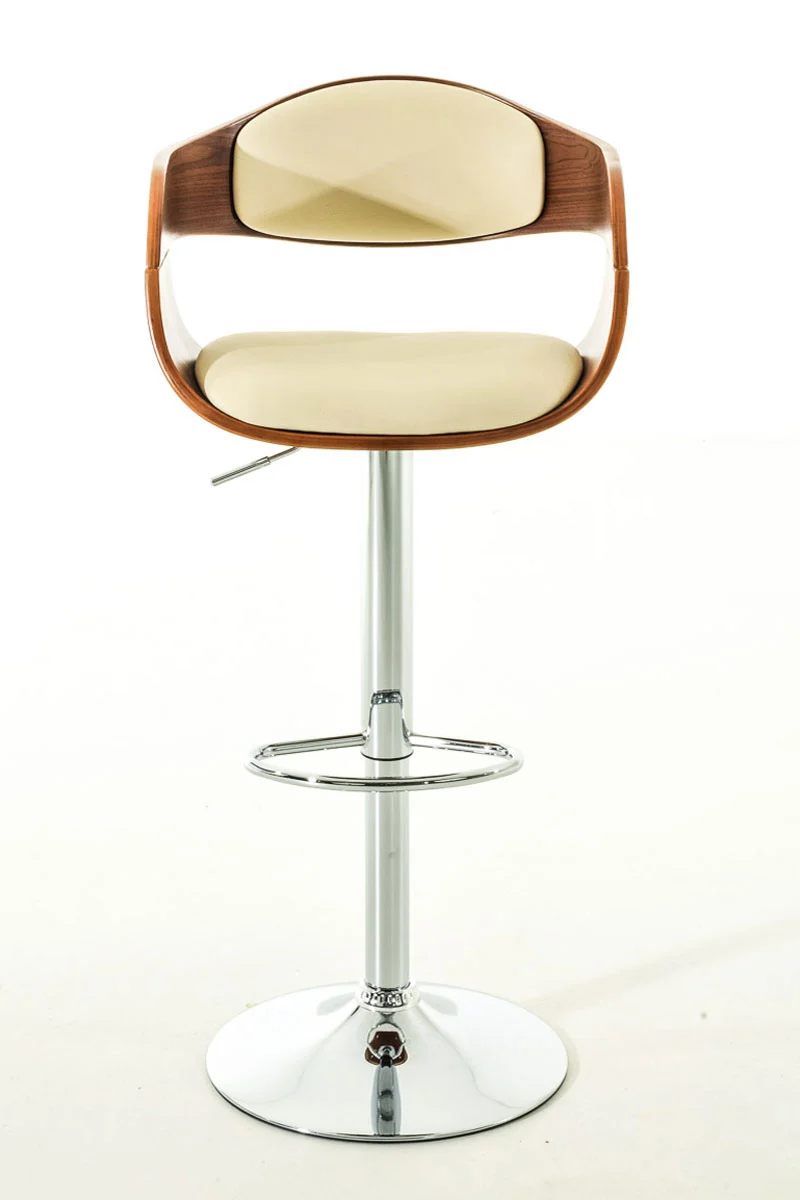Tabouret de bar avec repose-pied design moderne assise en bois et synthétique crème pieds chromé 10_0000064