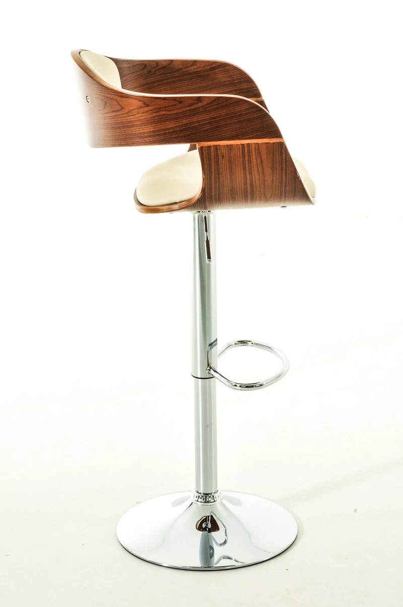 Tabouret de bar avec repose-pied design moderne assise en bois et synthétique crème pieds chromé 10_0000064