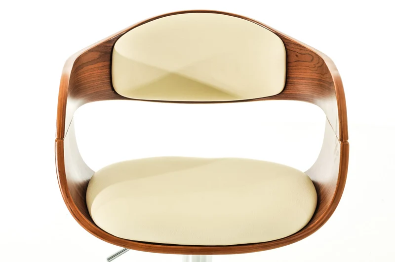 Tabouret de bar avec repose-pied design moderne assise en bois et synthétique crème pieds chromé 10_0000064